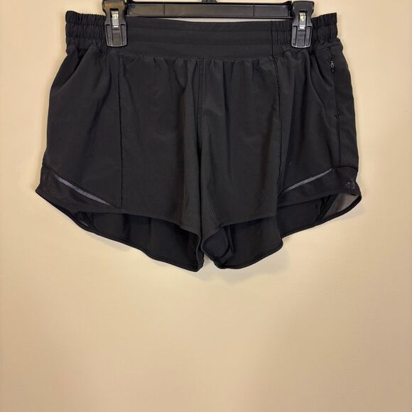 Lululemon Hottie Hot Black Mesh Side Lined Athletic High Waisted Shorts 12 Tall - Picture 1 of 6